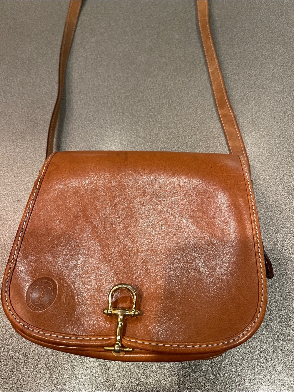 Trancocchi Leather Saddle Crossbody Bag in Cognac with Gold Hardware vintage